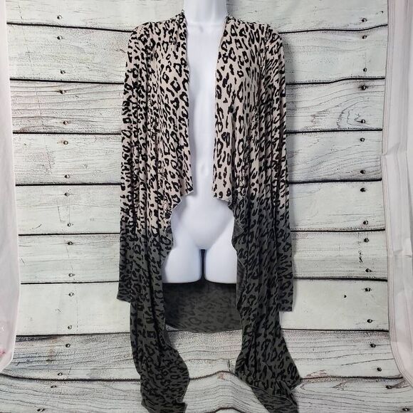 Daytrip Leopard Cardigan Women’s XL Open Front Drape Hem Ombre Animal Print Swea - Picture 1 of 9